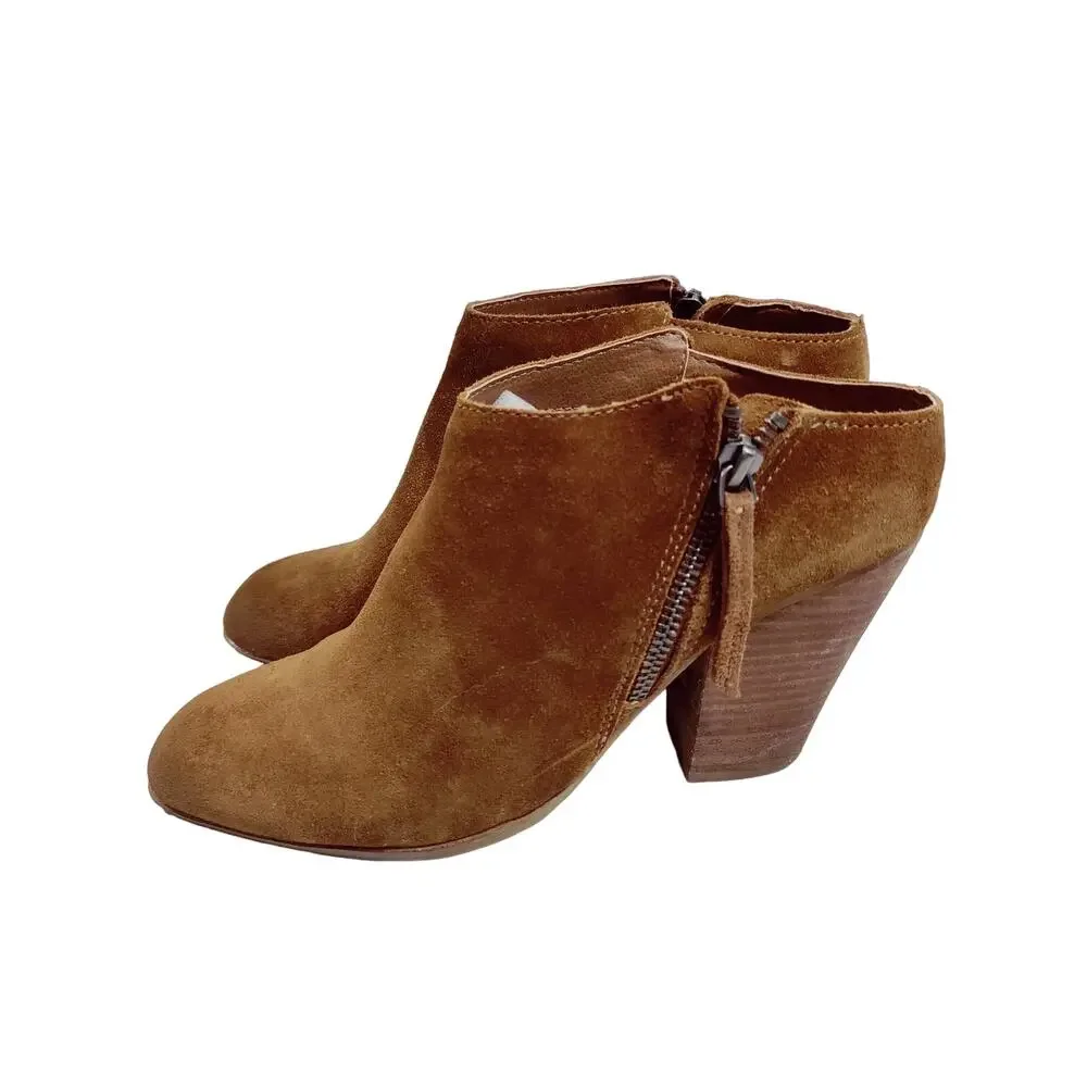 Dolce Vita Women's Sz 10 Hena Camel Brown Suede Block Heel Side Zip Bootie Mule